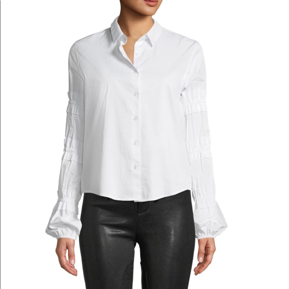 Alexis Andriel Button-Front Ruffle Cotton Shirt